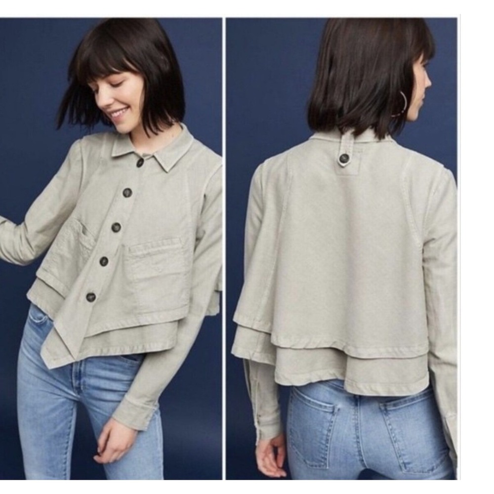 Hei Hei Anthropologie Renley Handkerchief Sage Green Crop Utility Jacket Medium